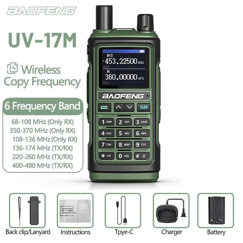 Baofeng UV-17M Air Band Walkie Talkie Wireless Copy Frequency Long Range Type-C NOAA AM Portable UV-5R 17 Pro Ham Two Way Radio