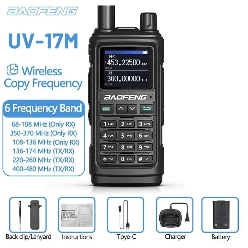 Baofeng UV-17M Air Band Walkie Talkie Wireless Copy Frequency Long Range Type-C NOAA AM Portable UV-5R 17 Pro Ham Two Way Radio