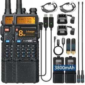 BAOFENG UV-5R Ham Radio 8W Dual Band Handheld UV5R Two Way Radio Long Range Rechargeable Walkie Talkies Portable Radio Full Kit,2Pack