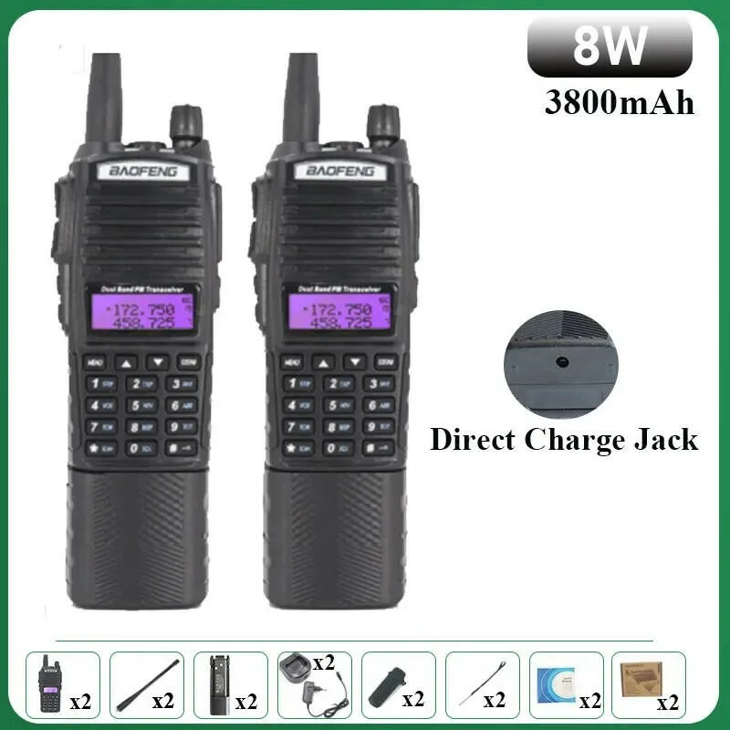 Baofeng UV-82 Walkie Talkie 8W 1PCS 2PCS FM Radio Type C Battery Optional Comunicado Radio For Hunting CB Ham Radios UV-5R UV-16