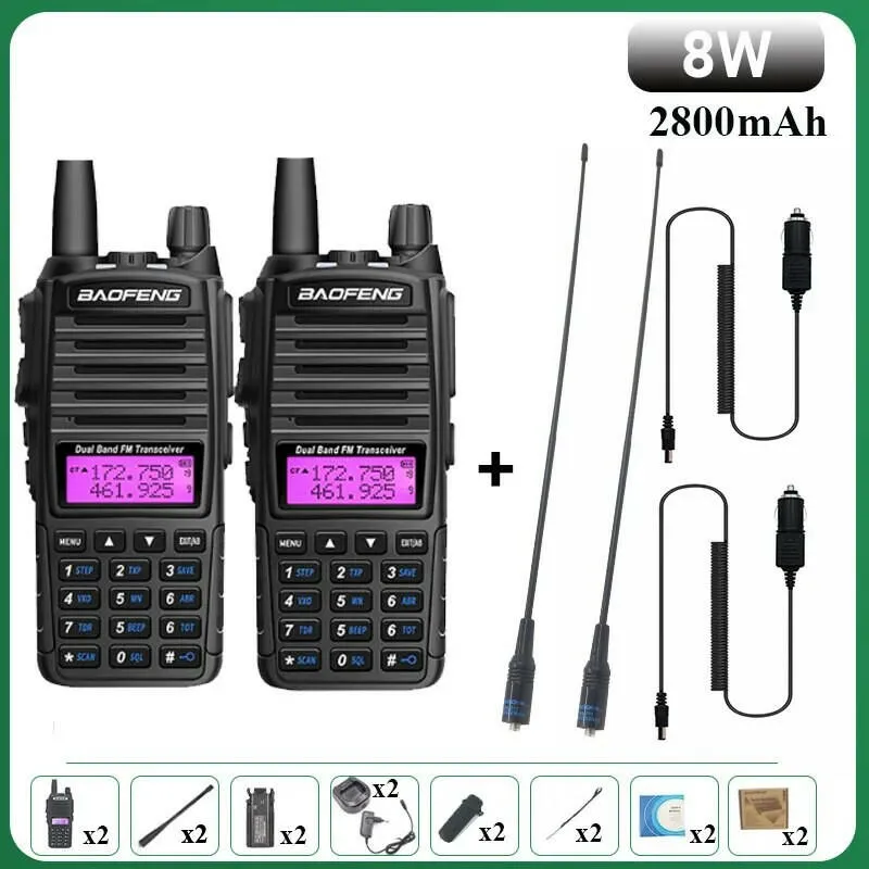 Baofeng UV-82 Walkie Talkie 8W 1PCS 2PCS FM Radio Type C Battery Optional Comunicado Radio For Hunting CB Ham Radios UV-5R UV-16