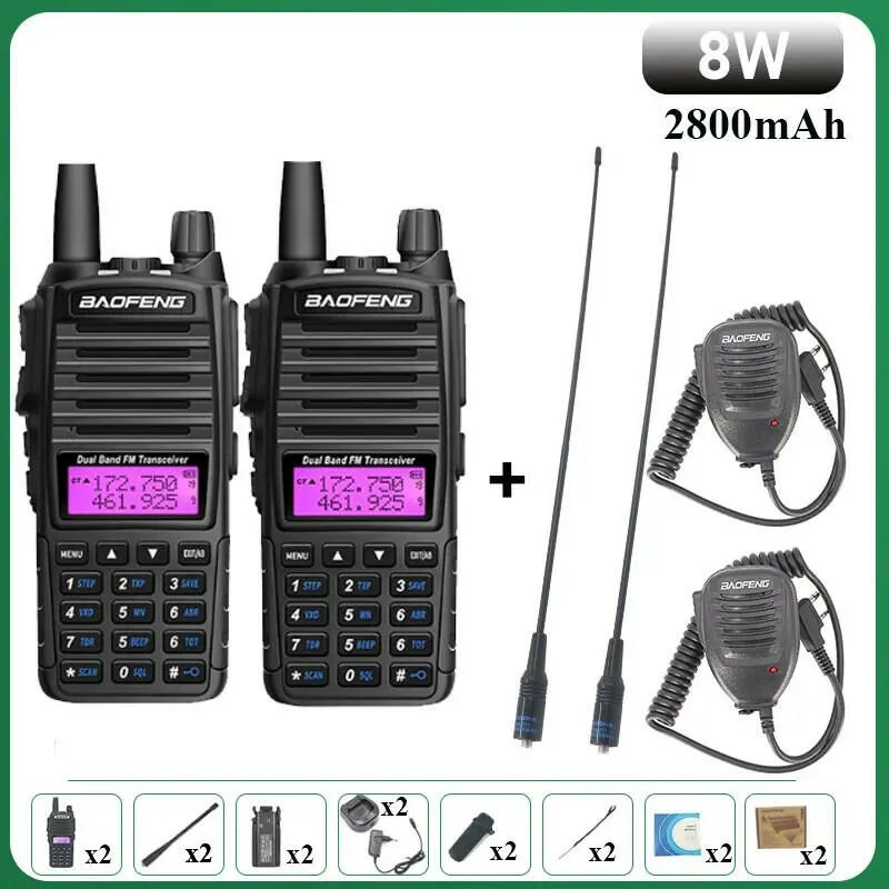 Baofeng UV-82 Walkie Talkie 8W 1PCS 2PCS FM Radio Type C Battery Optional Comunicado Radio For Hunting CB Ham Radios UV-5R UV-16