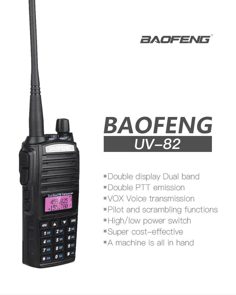 Baofeng UV 82 Walkie Talkie Long Range 8W Radio Comunicador High Power Dual PTT For Hunting UV-82 UHF VHF Portable FM Ham Radios