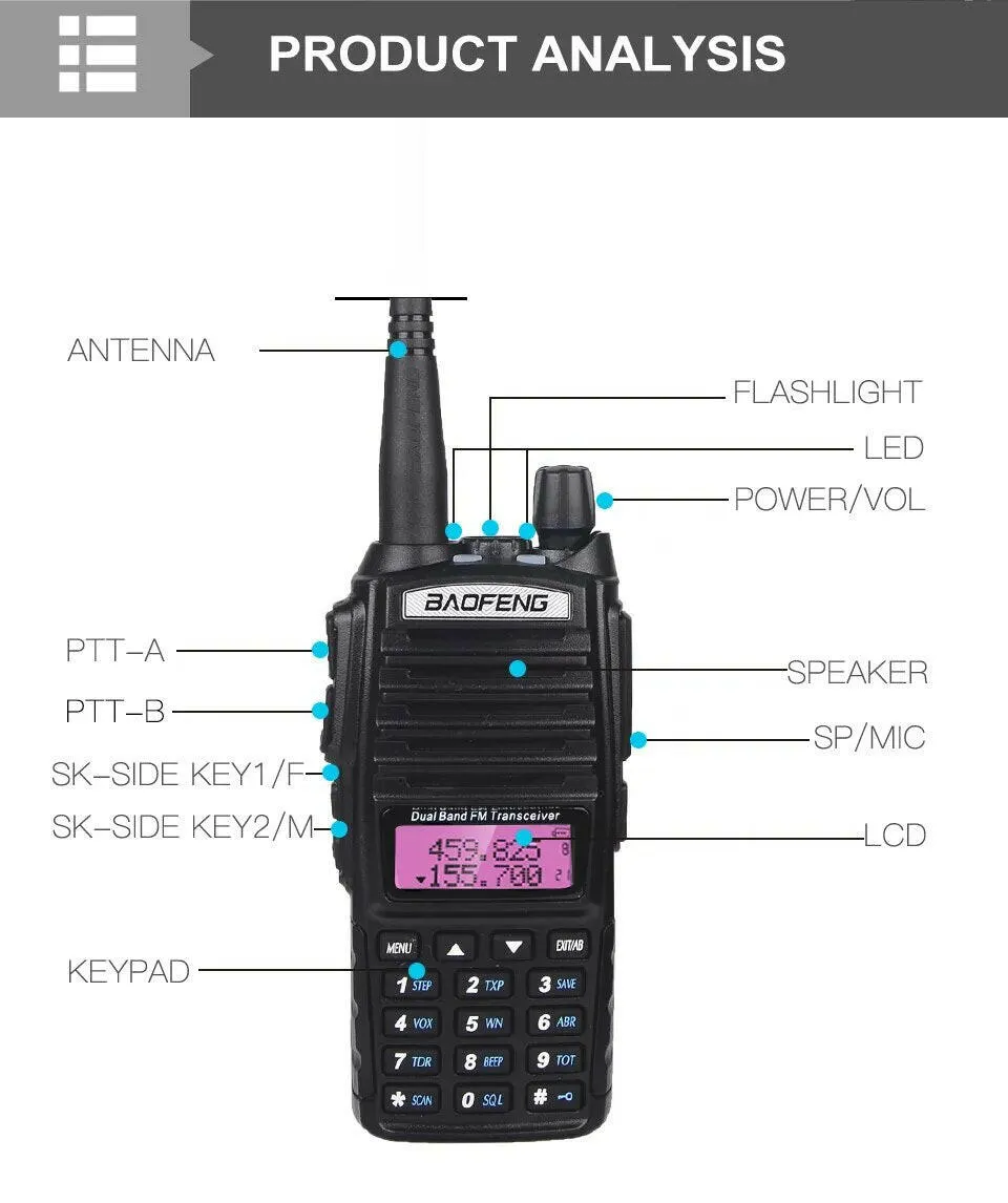 Baofeng UV 82 Walkie Talkie Long Range 8W Radio Comunicador High Power Dual PTT For Hunting UV-82 UHF VHF Portable FM Ham Radios