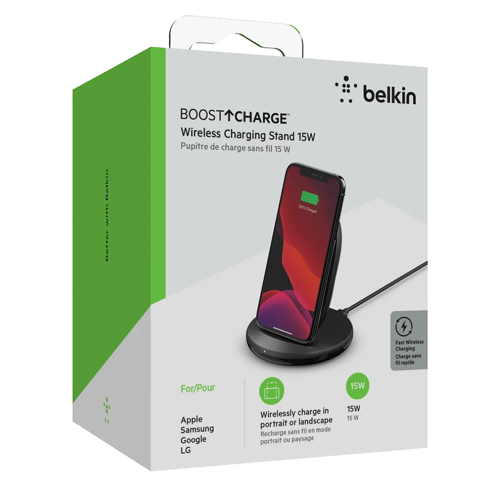 Belkin Boost Charge Wireless Charging Stand 15W and QC 3.0 Wall Charger 24W by Belkin