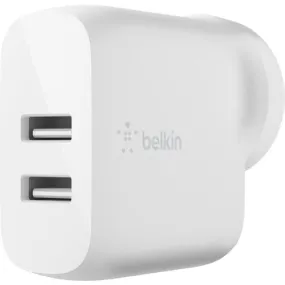 Belkin BoostCharge Dual USB-A Wall Charger 24W, 24W, 4.80A Output, White