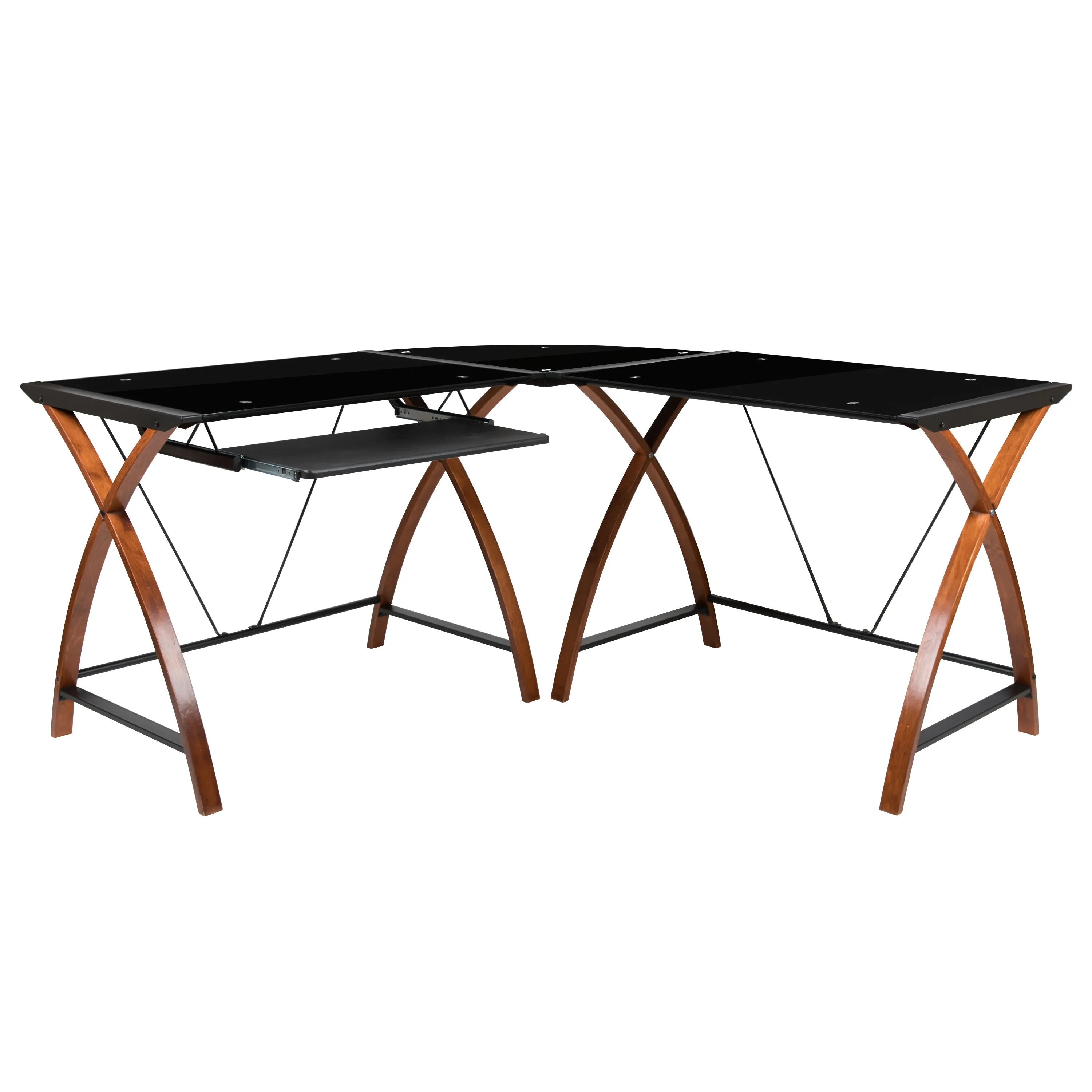 Black Glass L-Shape Desk NAN-JN-2824SL-COMBO-BK-GG