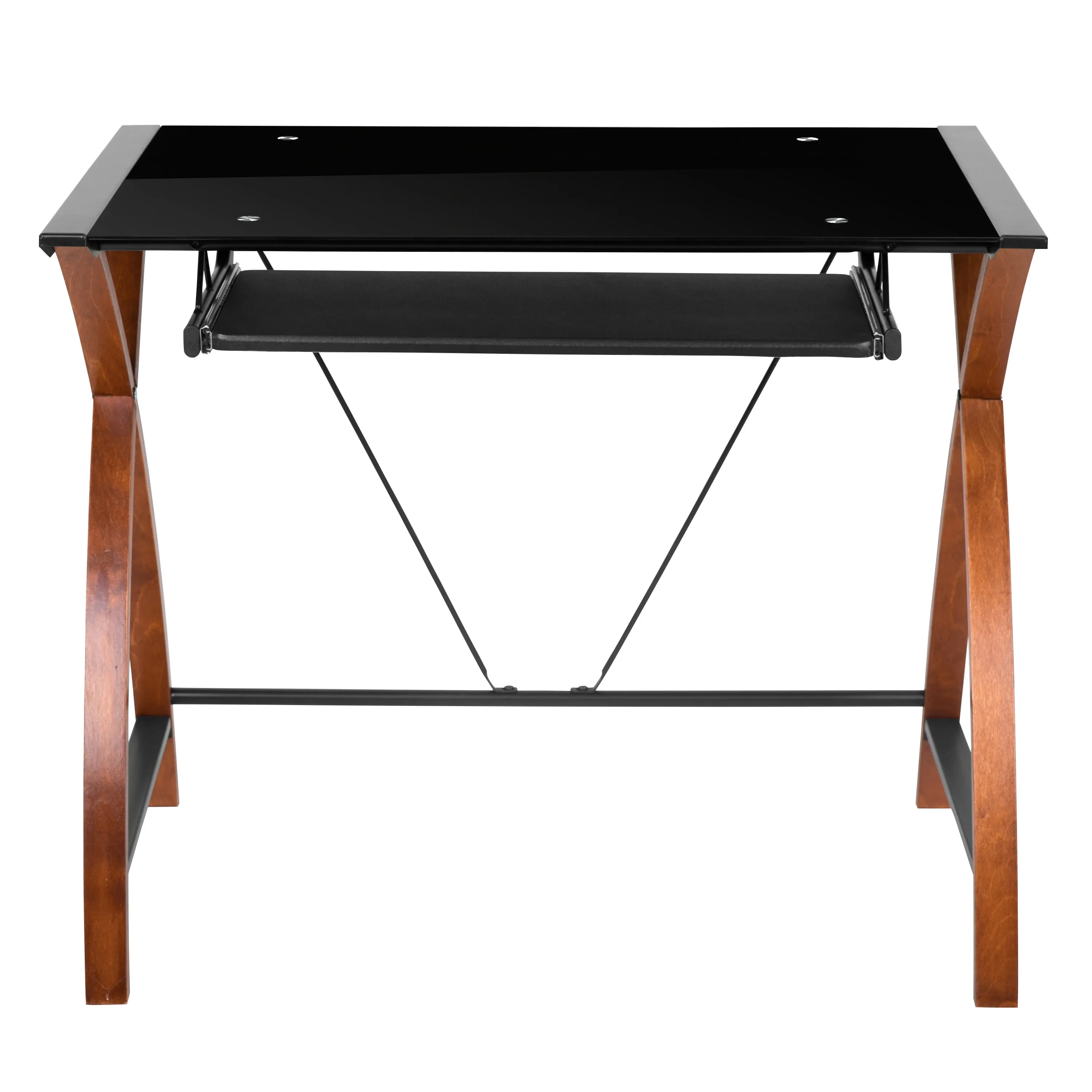 Black Glass L-Shape Desk NAN-JN-2824SL-COMBO-BK-GG