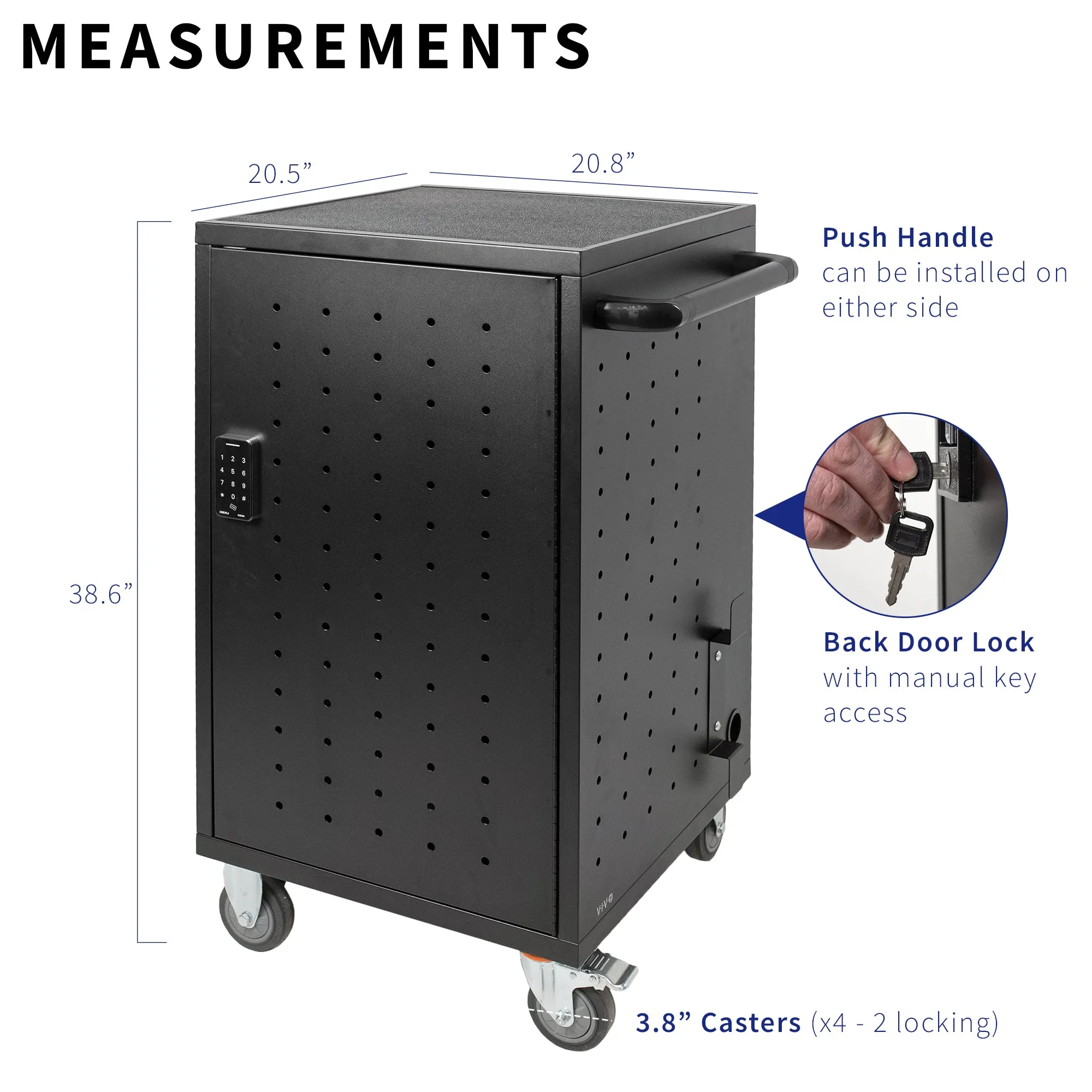 Black Laptop Charging Cart with Keypad Lock