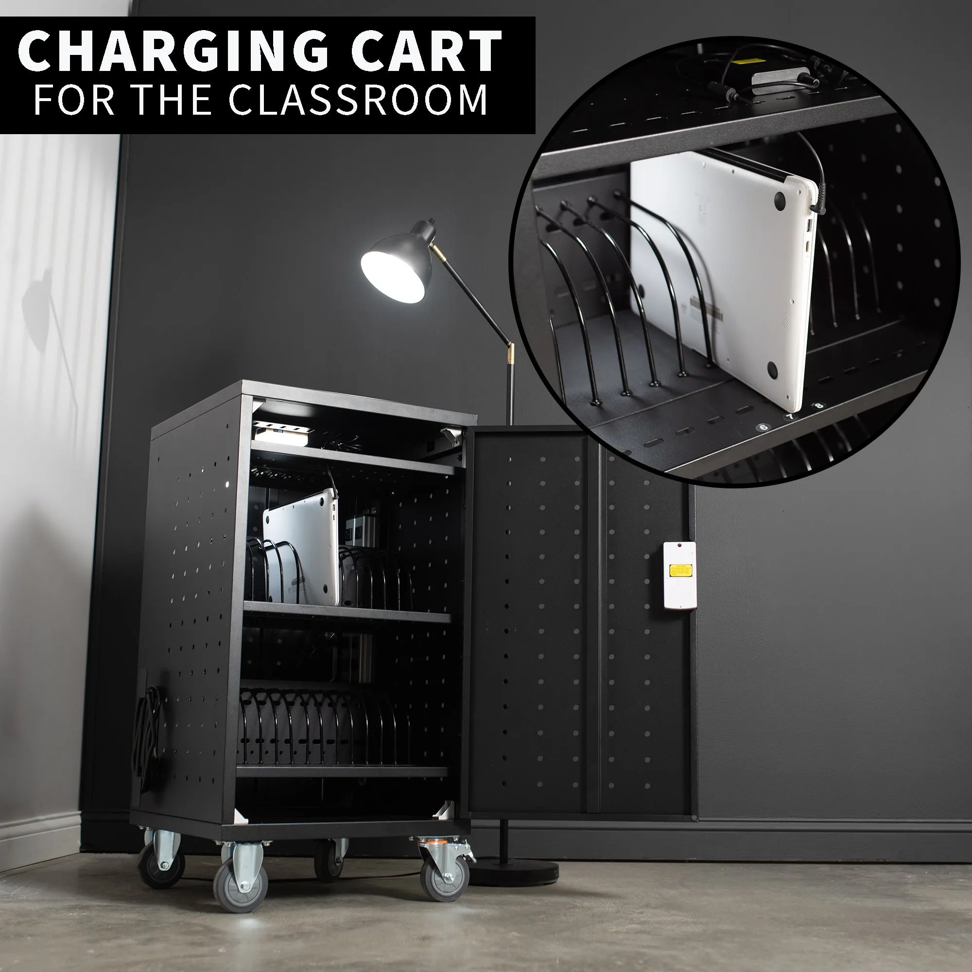 Black Laptop Charging Cart with Keypad Lock