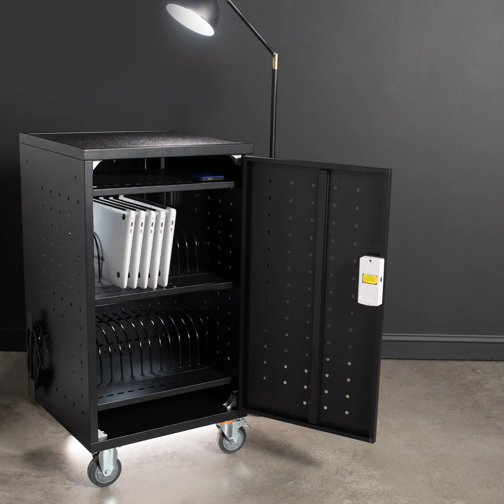 Black Laptop Charging Cart with Keypad Lock