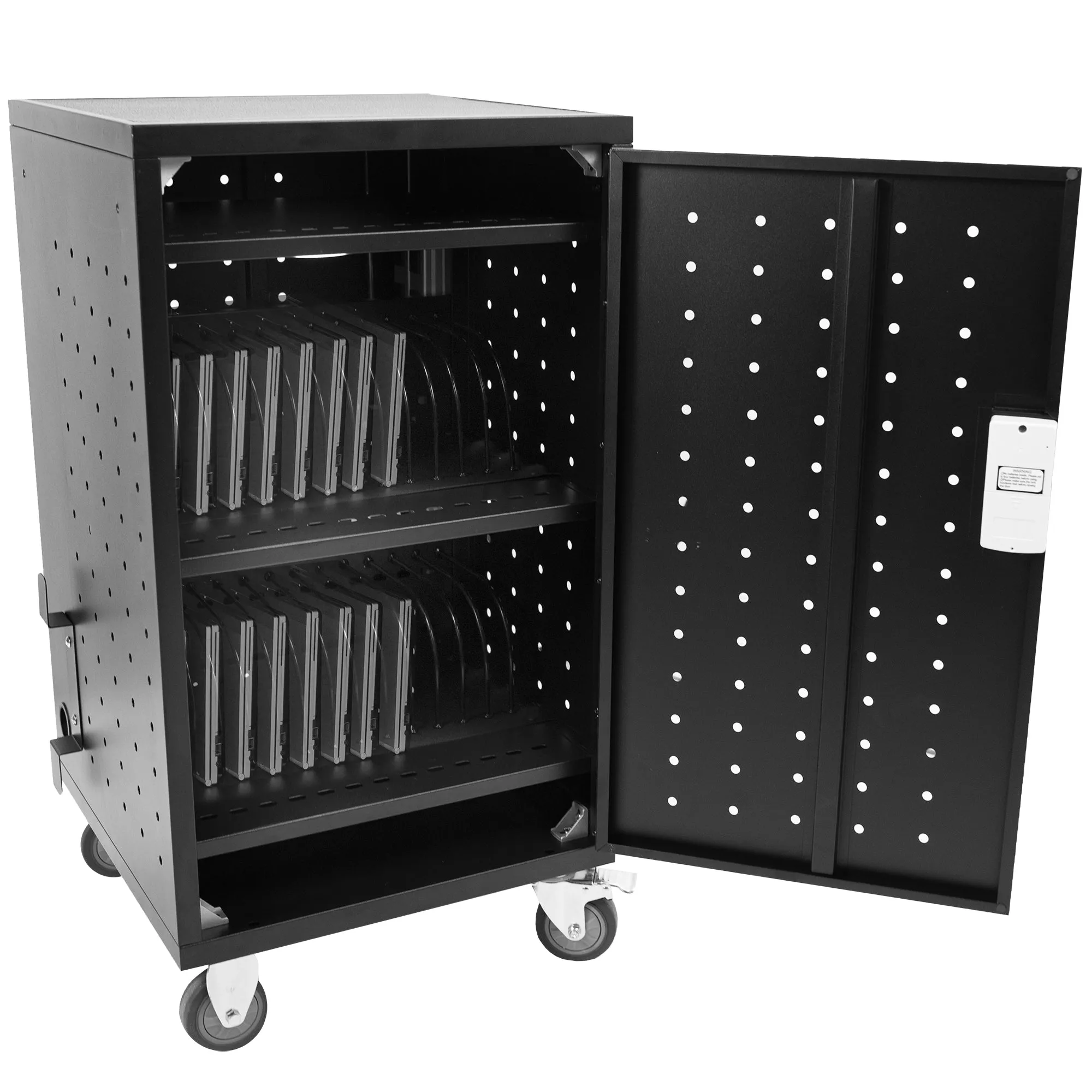 Black Laptop Charging Cart with Keypad Lock