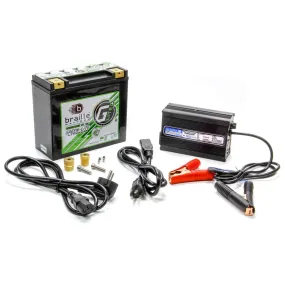 Braille Battery Green-Lite Battery and Charger Kit Lithium 12 V 697 Cranking Amps - Top Post Screw" Terminals