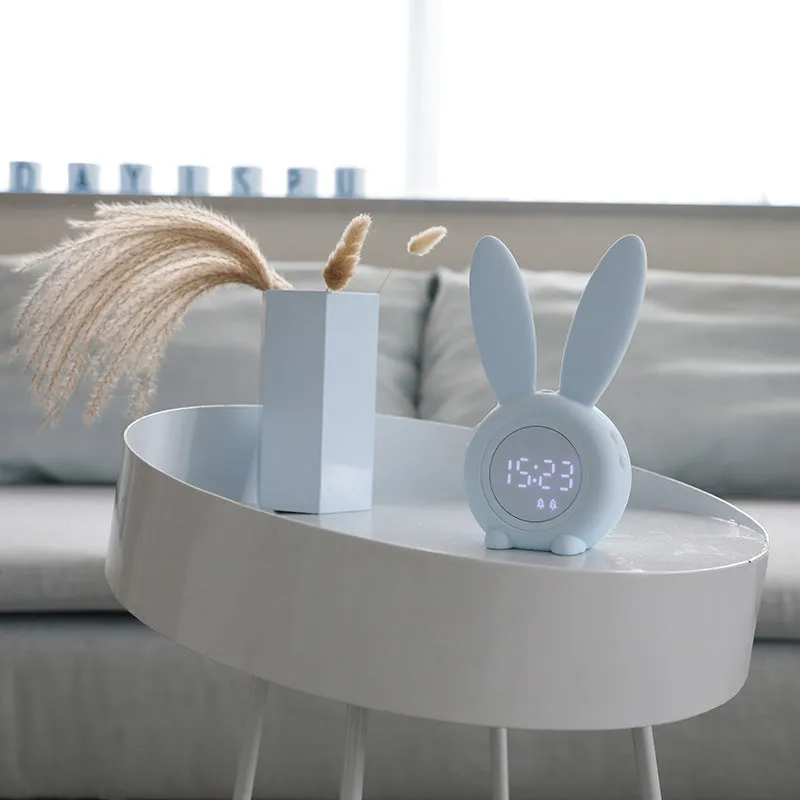 Cartoon Cute Rabbit Timing Alarm Clock with Night Light LED Light Timer Alarm Clock Creative USB Charging Bedside Lamp