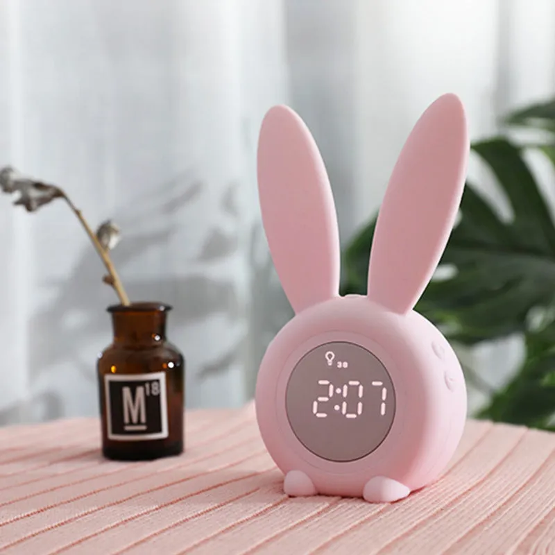 Cartoon Cute Rabbit Timing Alarm Clock with Night Light LED Light Timer Alarm Clock Creative USB Charging Bedside Lamp