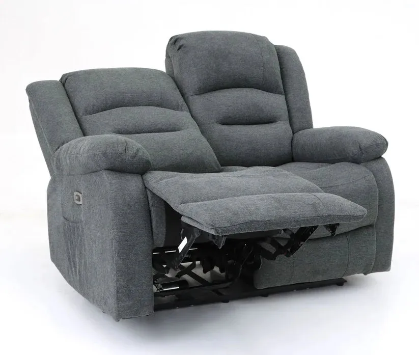 Chicago Electric Fabric Recliner Sofa - Graphite 2 Seater - 136 CM