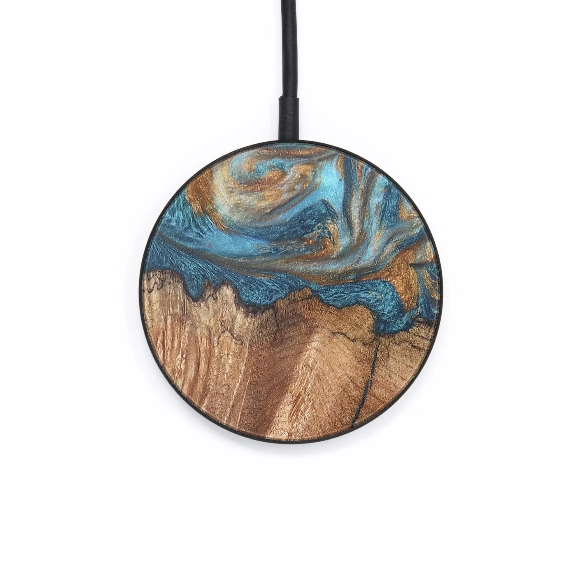 Circle Wood Resin Wireless Charger - Darin (Teal & Gold, 678995)