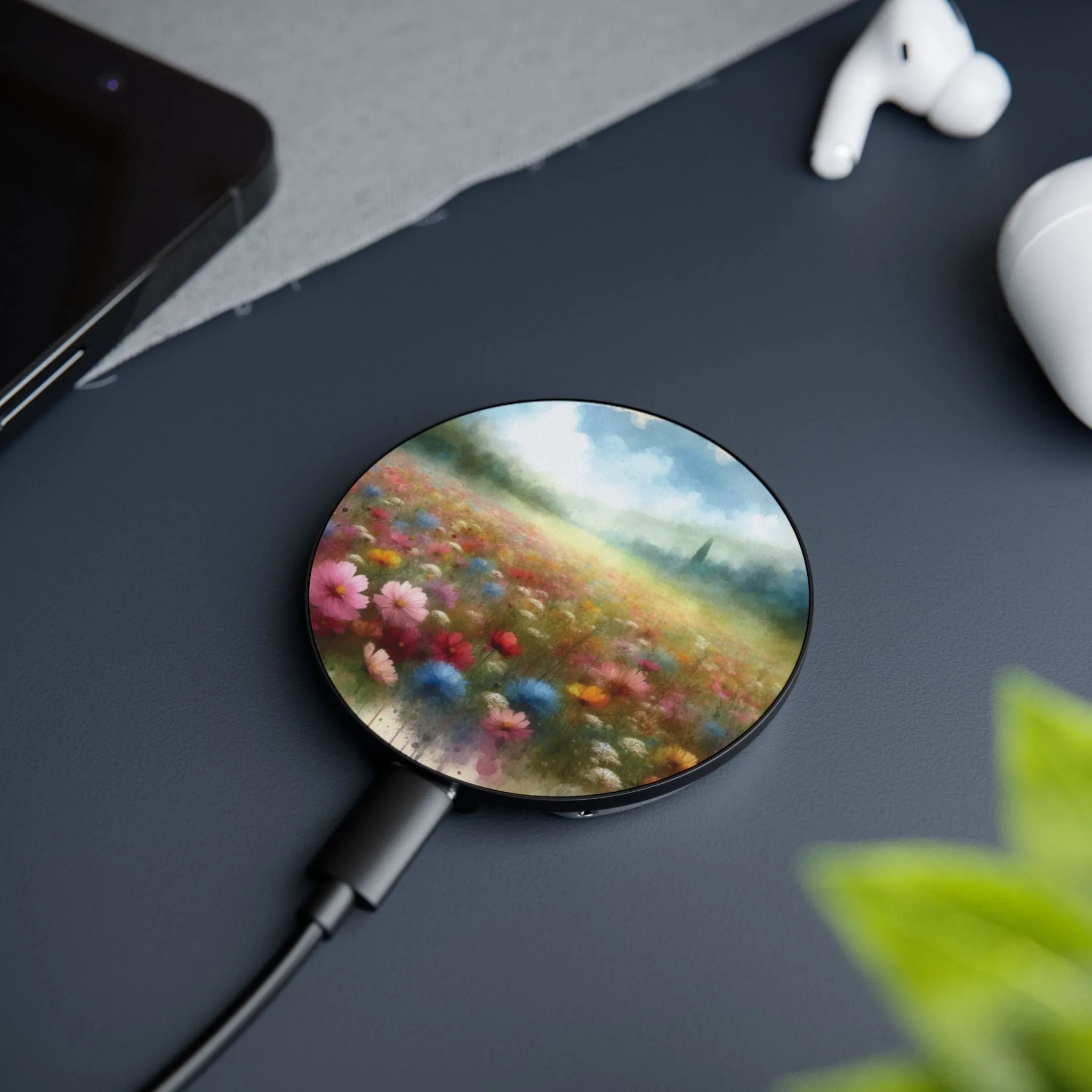 Colourful flowers in spring with watercolour effect Magnetic Induction Charger