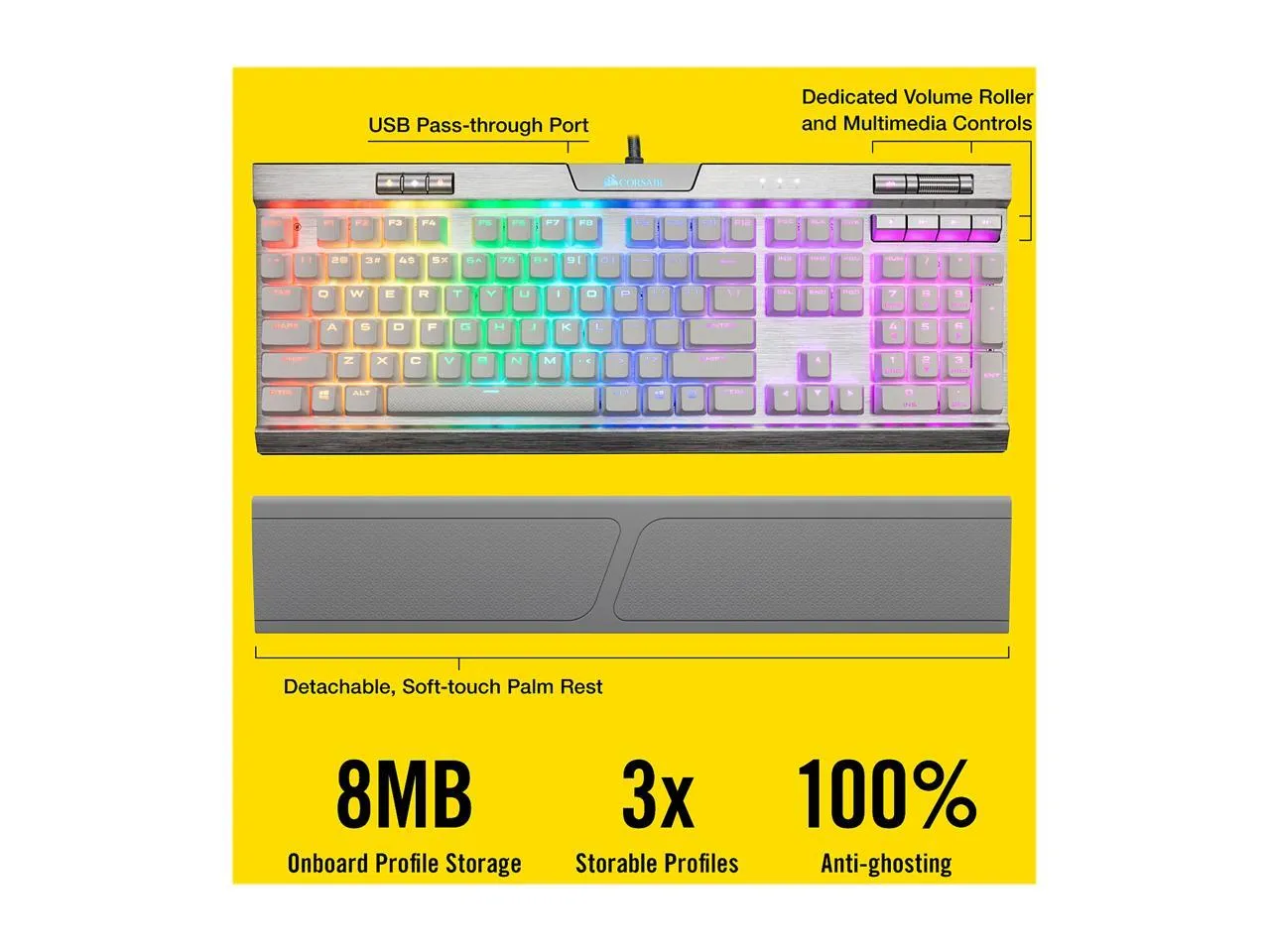 Corsair Keyboard K70 RGB MK.2 SE Cherry MX Speed Mechanical Gaming Keyboard with RGB LED Backlit and White PBT Keycaps - CH-9109114-NA