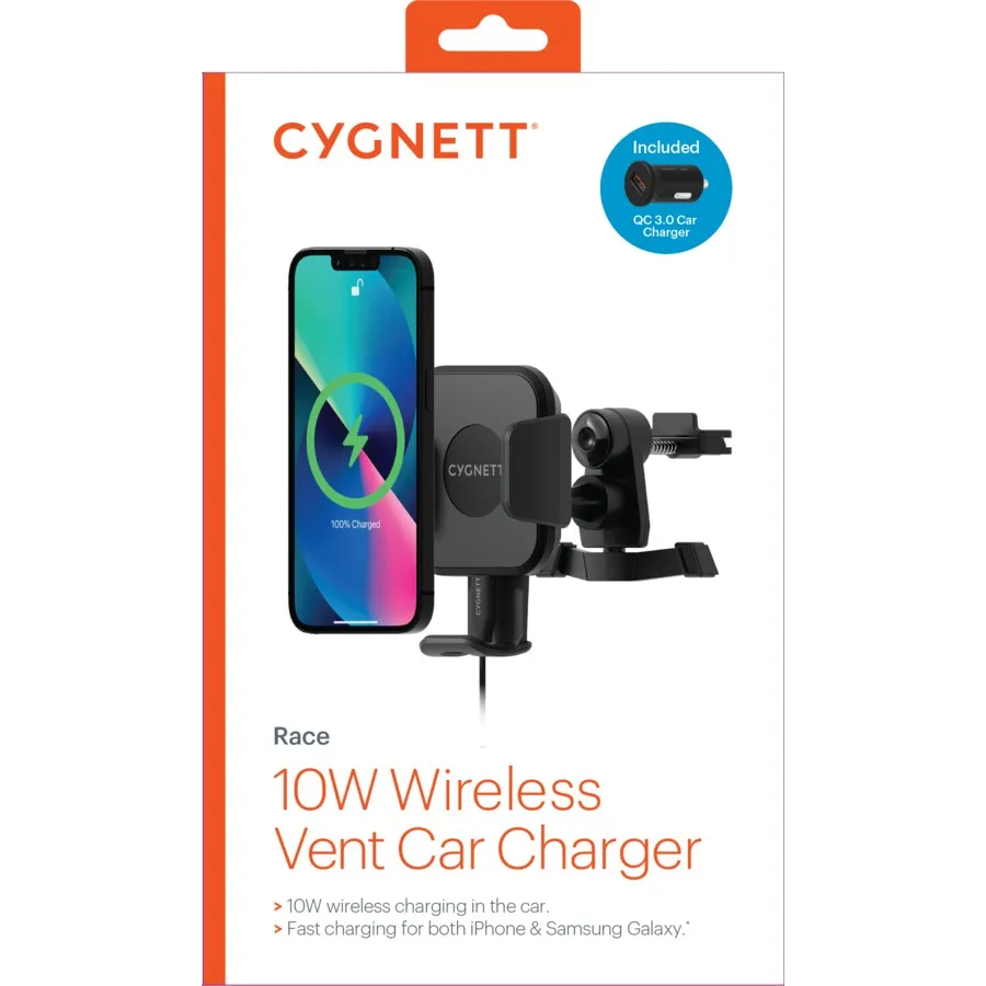 Cygnett Race 10W Wireless Vent Car Charger