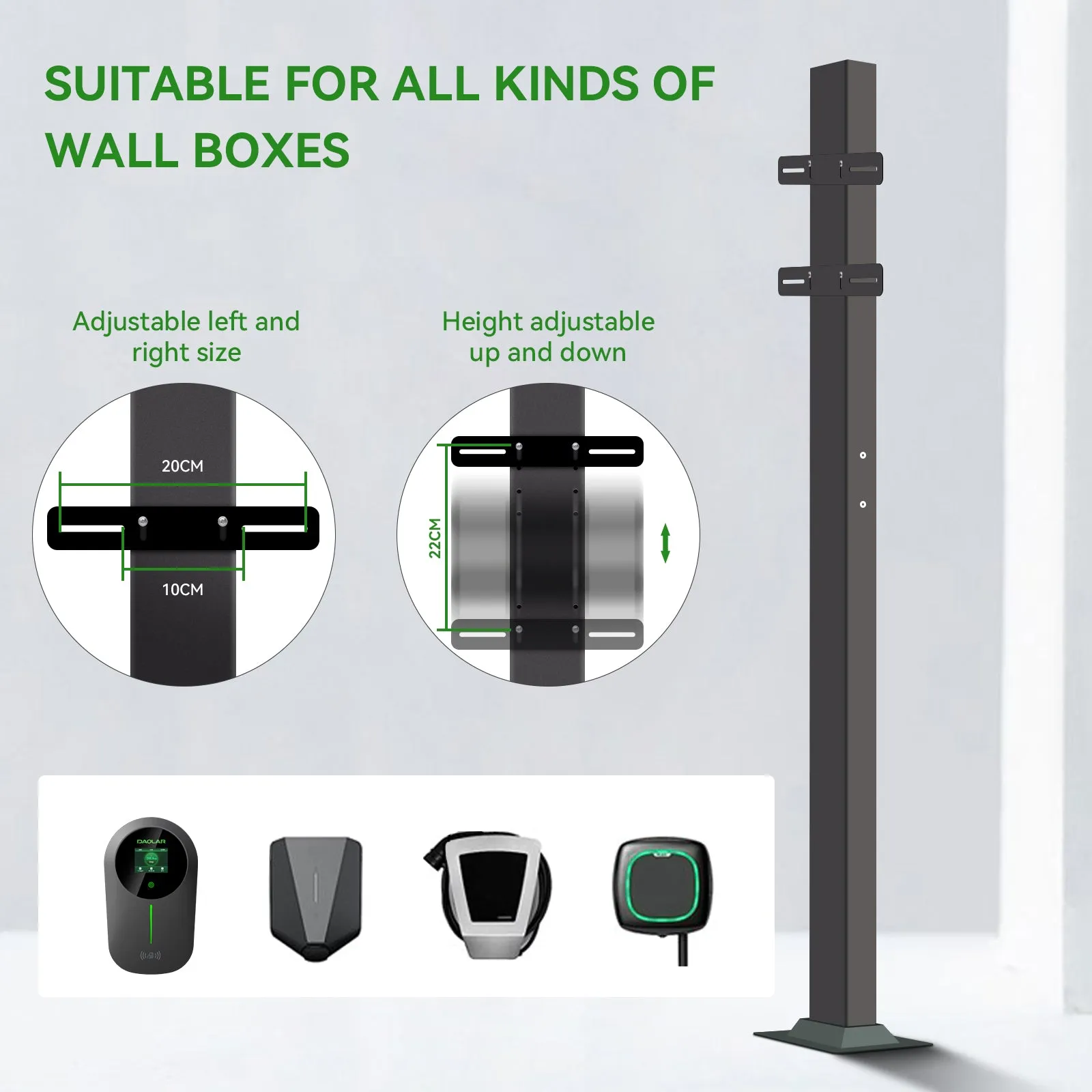 Daolar Universal Aluminium Wallbox Stand  for Electric Vehicle Charging Station with Charging Cable Holder