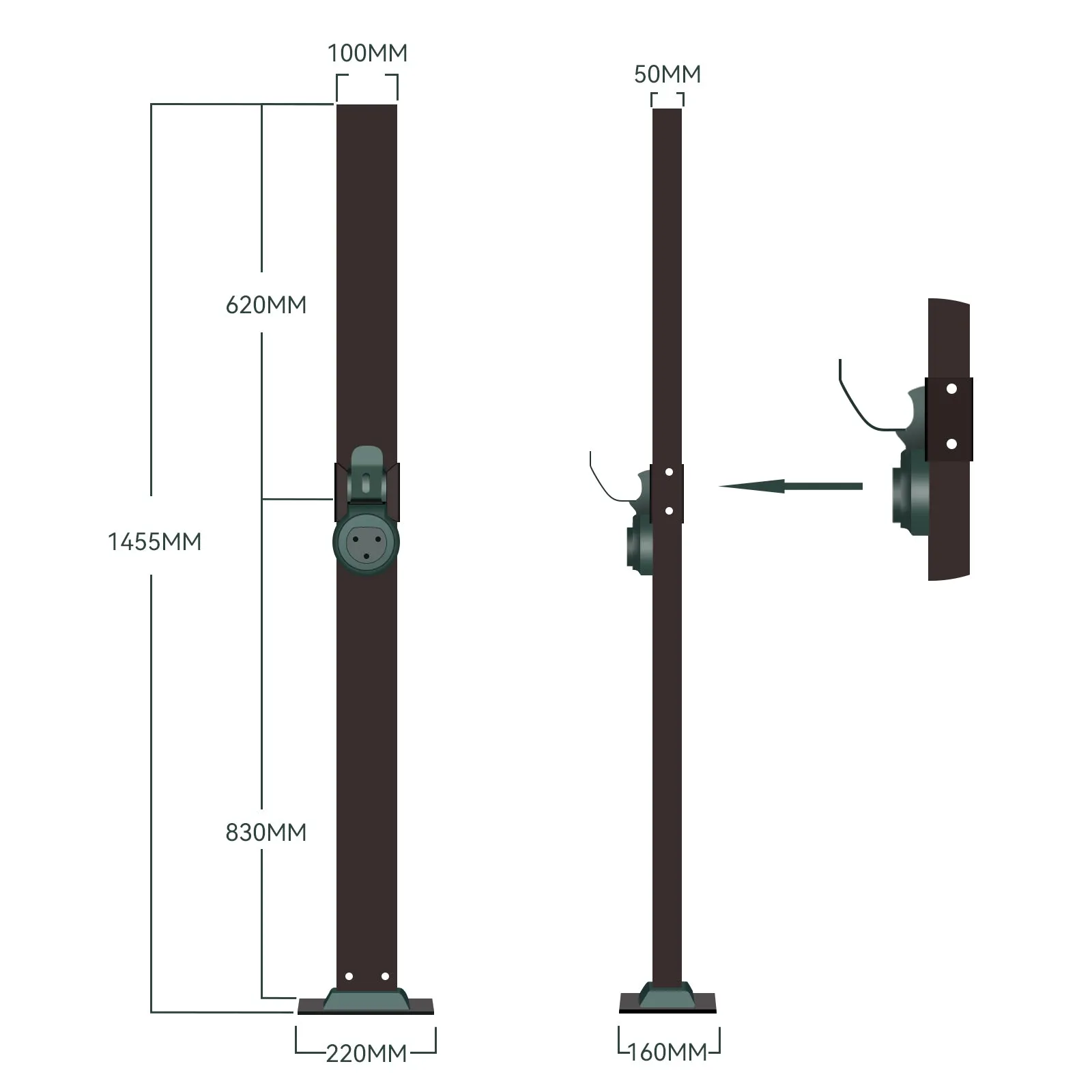 Daolar Universal Aluminium Wallbox Stand  for Electric Vehicle Charging Station with Charging Cable Holder