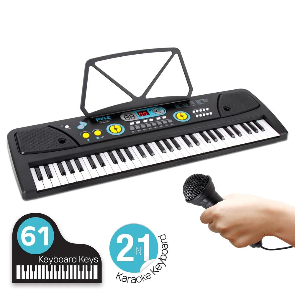 Digital Musical Karaoke Keyboard - Portable Electronic Piano Keyboard With Built-In Rechargeable Battery & Wired Microphone (61 Keys)