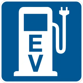 Electric Vehicle Charging Sign White on Blue Background