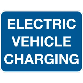 Electric Vehicle Charging Sign White Text on Blue Background