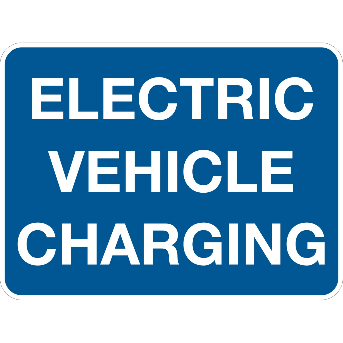 Electric Vehicle Charging Sign White Text on Blue Background