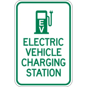 Electric Vehicle Charging Station Sign Green Text on White Background