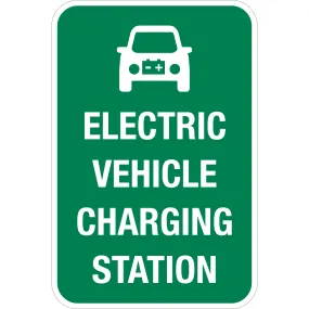 Electric Vehicle Charging Station Sign White Text on Green Background