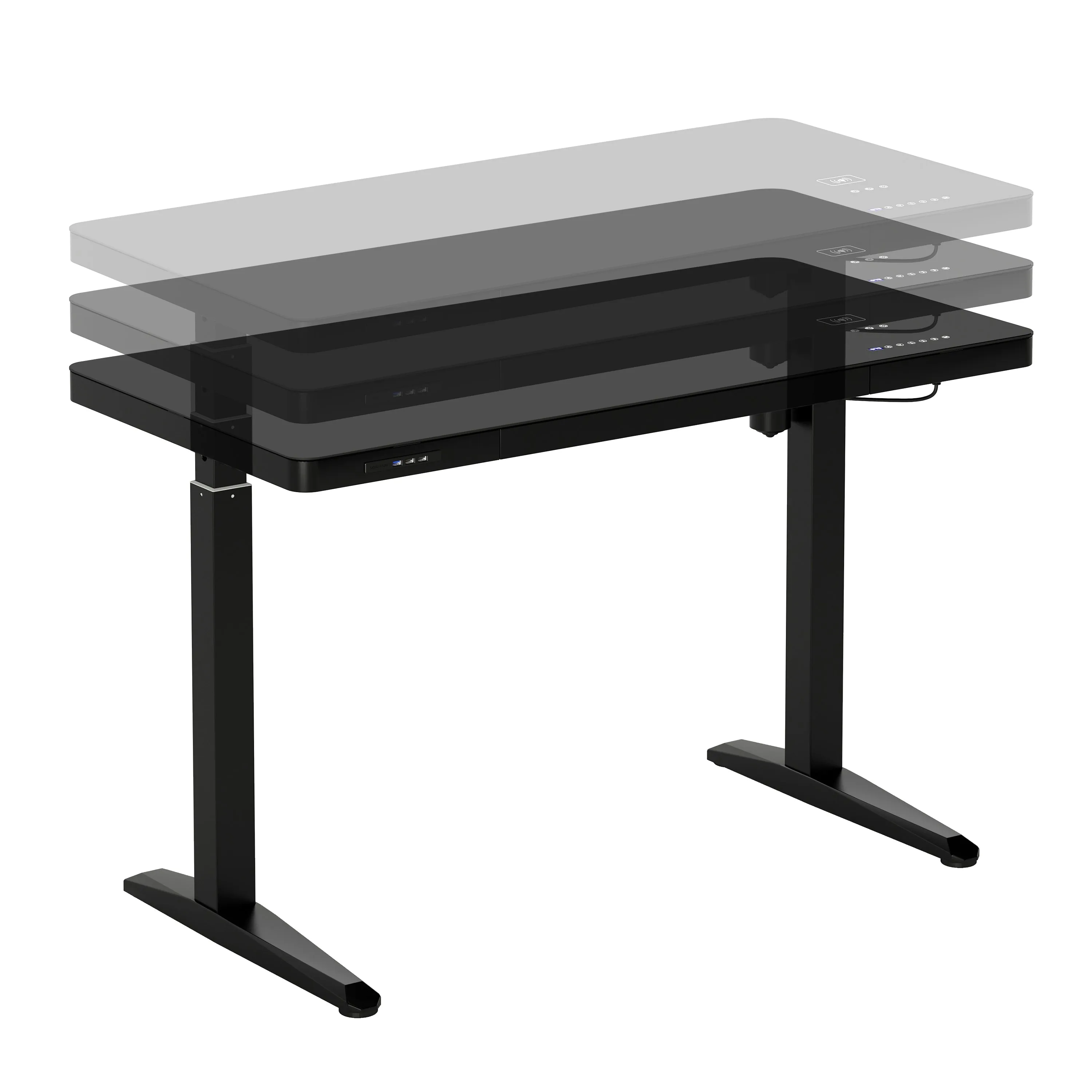 Electronic Glass Desk With Adjustable Height, Storage, Speaker, Wireless charging & USB