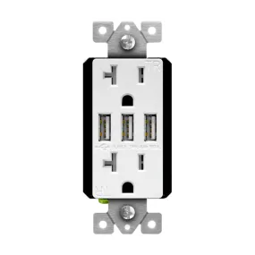 Enerlites 62001-TR3USB-CC Triple USB Charger 5.8A with 20A Tamper-Resistant Duplex Receptacles