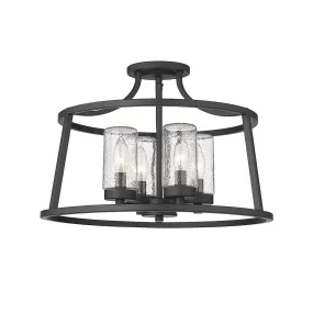 Errol Semi-Flush Mount Fixture - Matte Black - Clear Glass - 17.99in. Diameter - E12 Candelabra Base