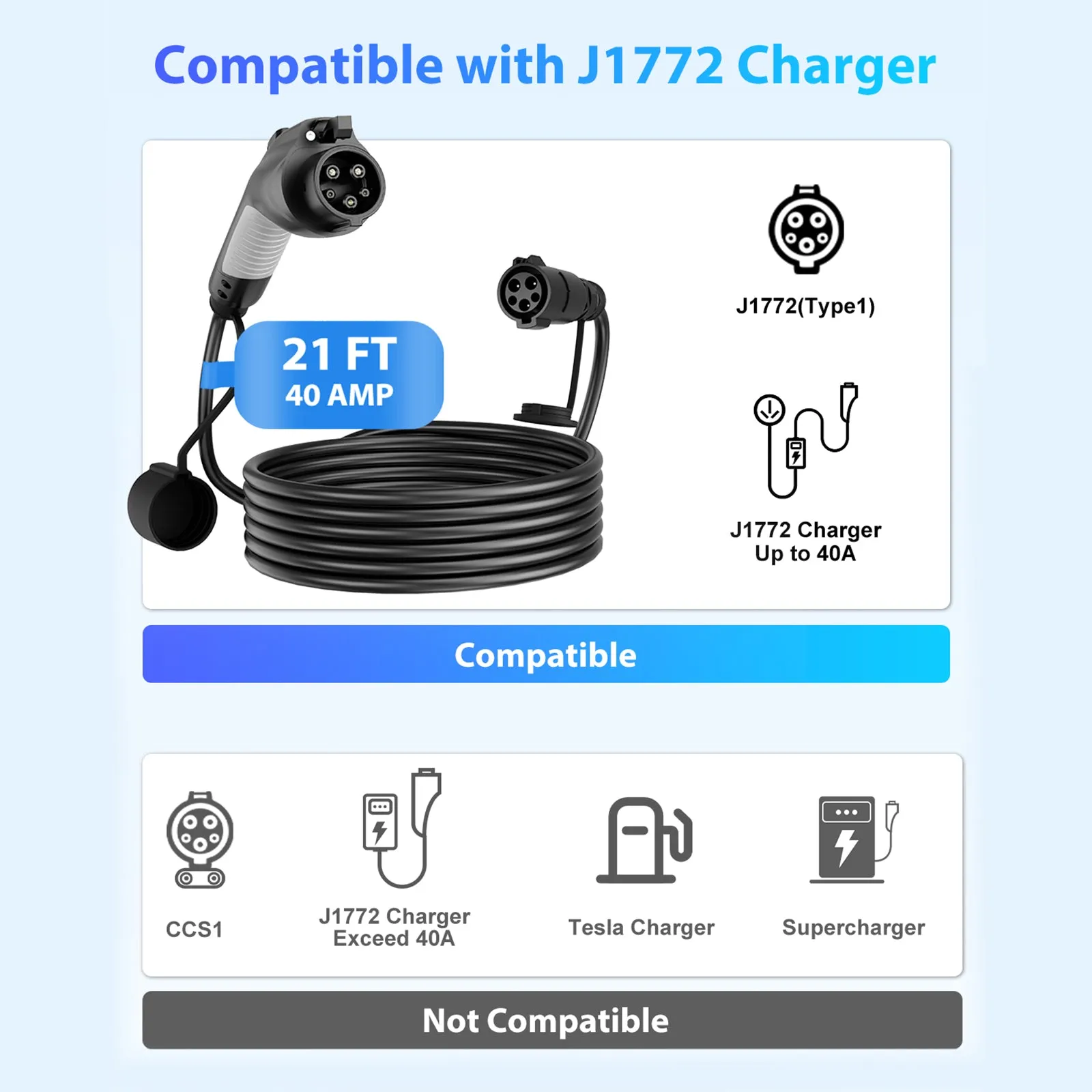 EVDANCE J1772 EV Extension Cord  40A 21/30/40 FT