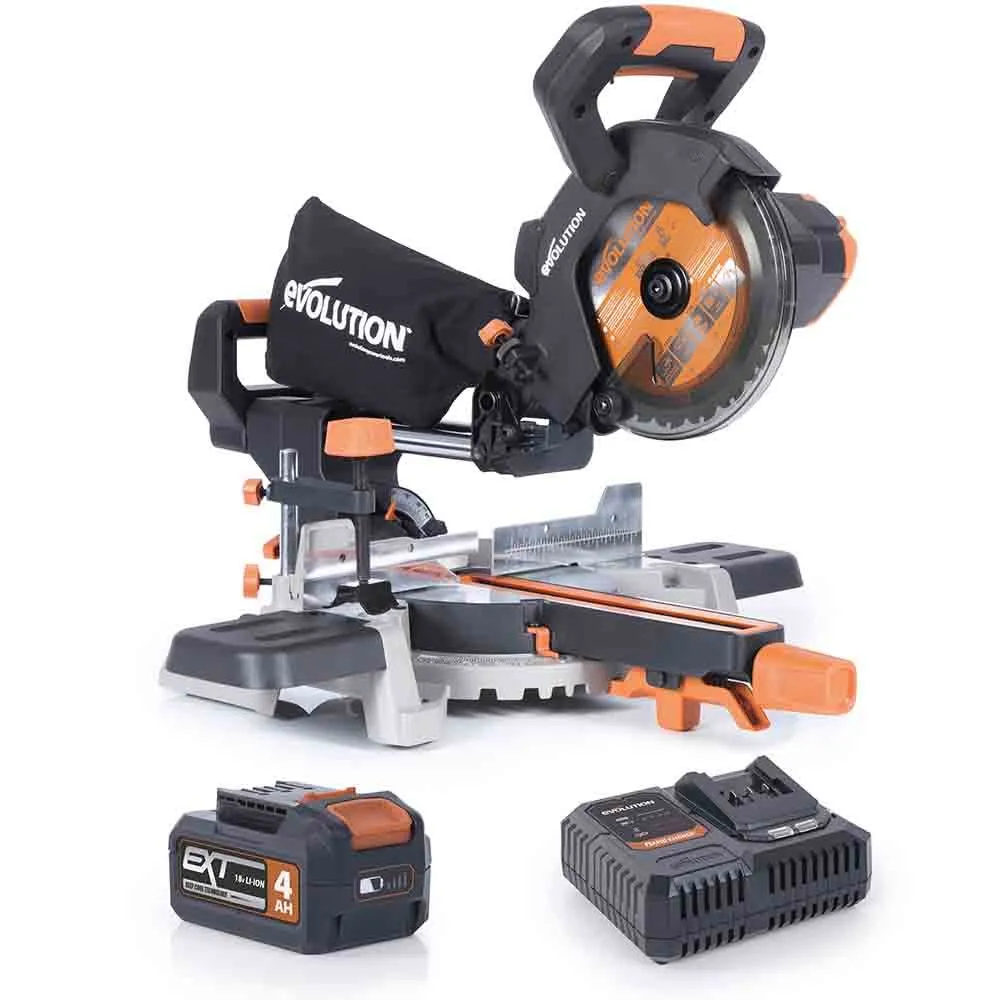 Evolution Cordless R185SMS-Li 185mm Sliding Mitre Saw 18v Li-Ion EXT Inc Multi-Material Blade