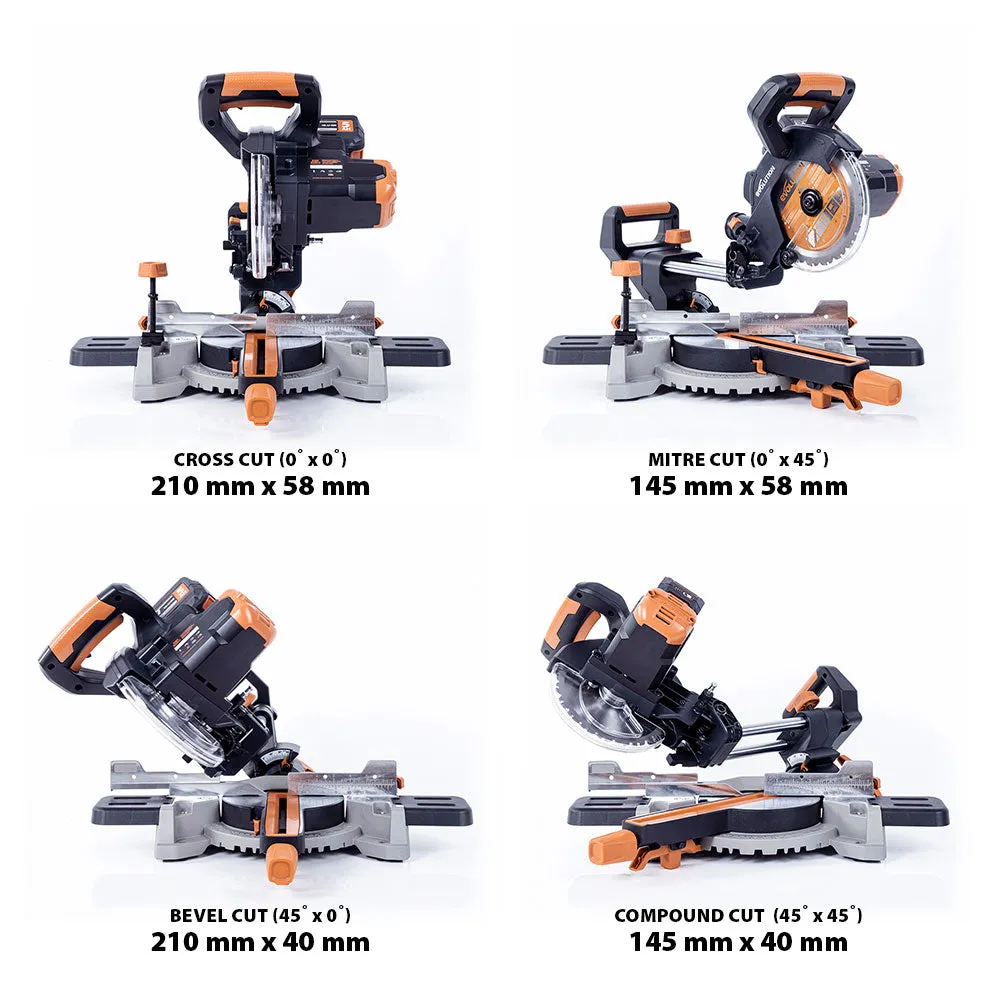 Evolution Cordless R185SMS-Li 185mm Sliding Mitre Saw 18v Li-Ion EXT Inc Multi-Material Blade