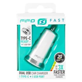 FIFO Fast Dual USB Car Charger w/ Type C and USB Port