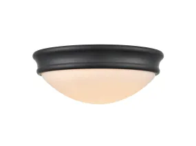 Flush Mount Fixture - Matte Black - Etched White Glass - 10in. Diameter - E26 Medium Base