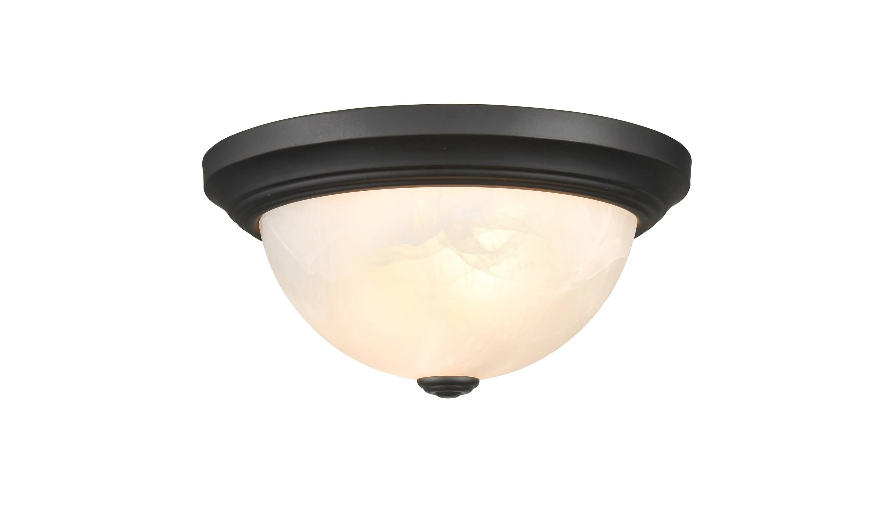 Flush Mount Fixture - Matte Black - Faux Alabaster Glass - 11in. Diameter - E26 Medium Base