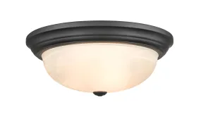 Flush Mount Fixture - Matte Black - Faux Alabaster Glass - 15in. Diameter - E26 Medium Base