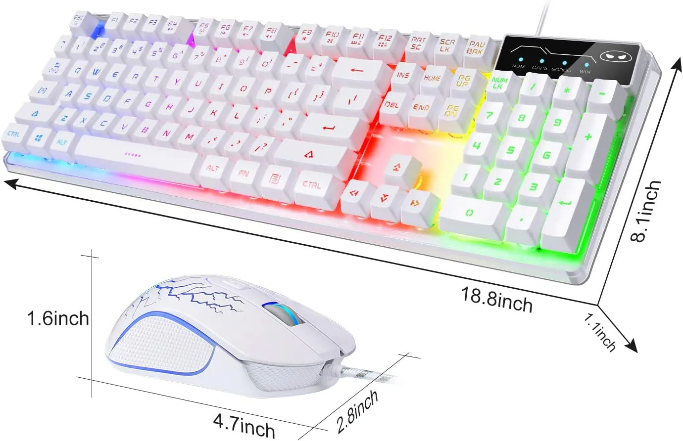 Gaming Keyboard and Mouse Combo, K1 RGB LED Backlit Keyboard with 104 Key for Pc/Laptop(White)