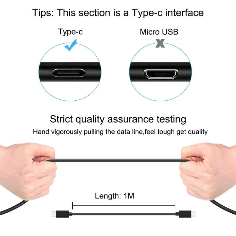 HAWEEL 1m 25W 3A USB-C Fast Charging and Data Transfer Cable with OTG Function