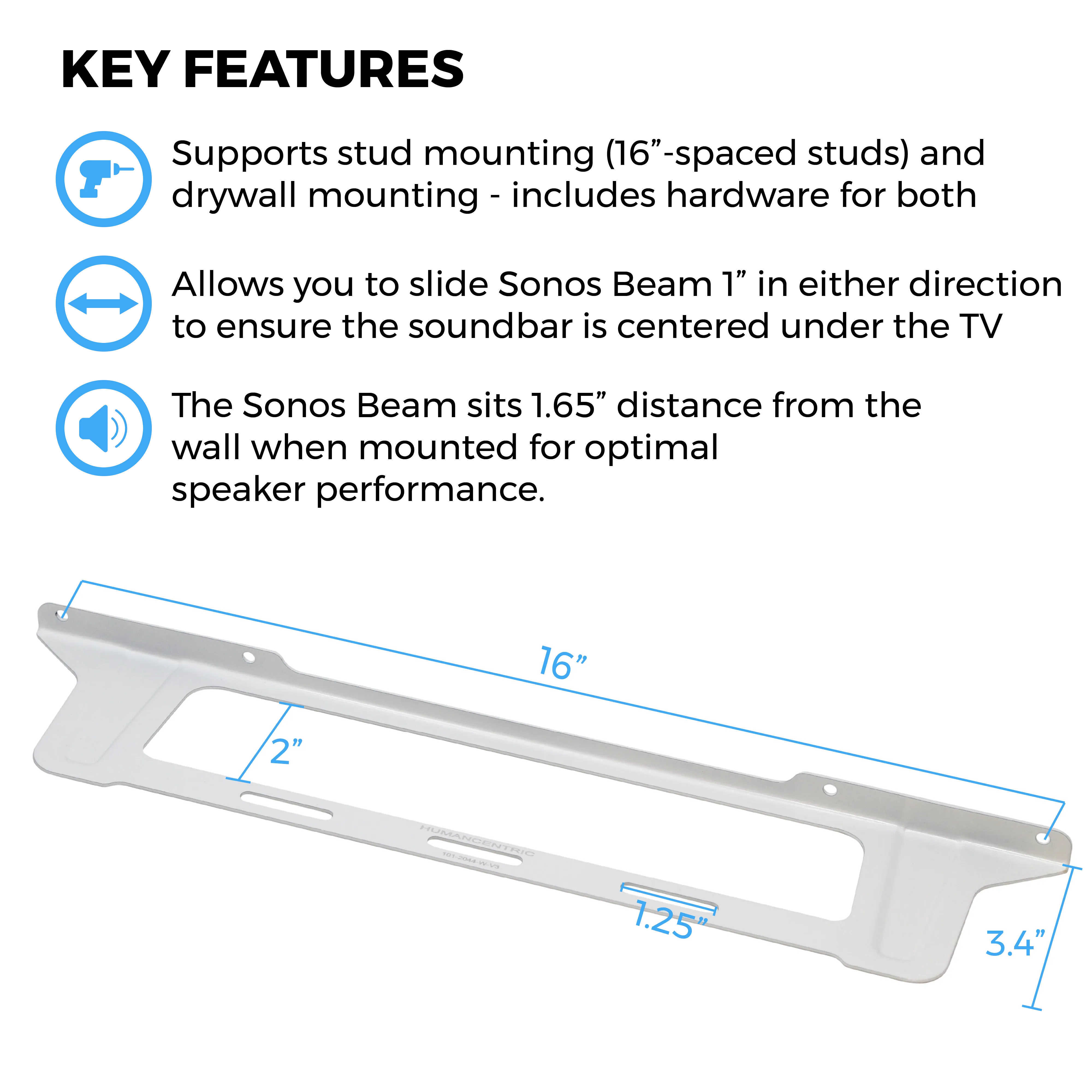 HumanCentric Wall Mount Compatible with Sonos Beam Speaker (White) | Wall Mount Bracket Compatible with Sonos Beam