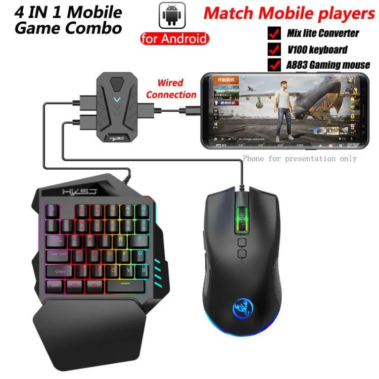 HXSJ P8 V100 J900 Gaming Keyboard and Mouse Converter Bundle with One-Handed Keyboard and Programmable Gaming Mouse