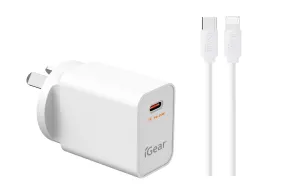 Igear Charger 240v Pd25w Type C With Pd Type C To 8 Pin Cable