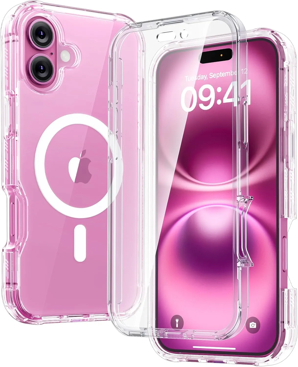 iPhone 16 Case, Full Body Rugged Case Touch Sensitive Anti-Scratch Screen Protector Pink