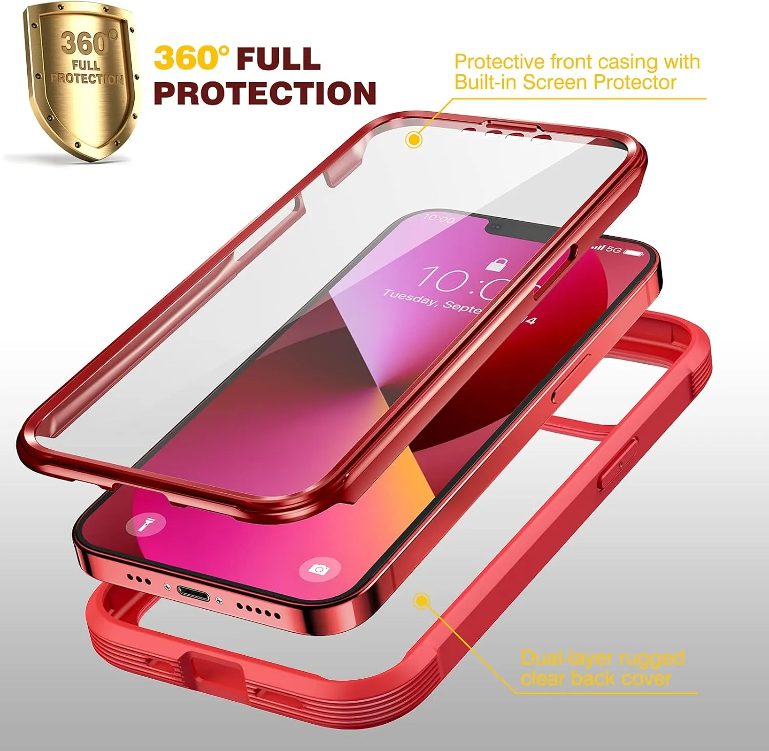 iPhone 16 Case, Full Body Rugged Case Touch Sensitive Anti-Scratch Screen Protector Pink