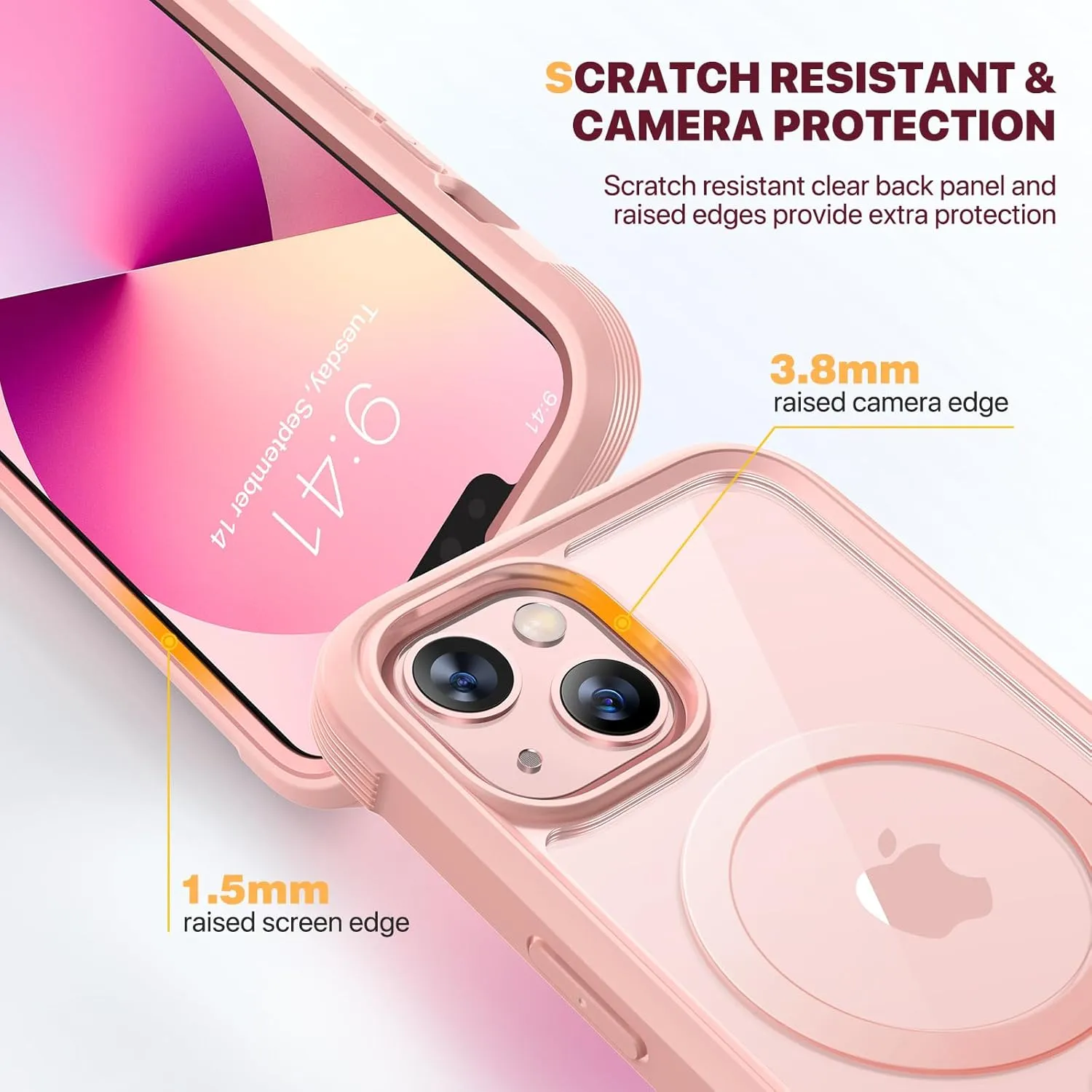 iPhone 16 Case, Full Body Rugged Case Touch Sensitive Anti-Scratch Screen Protector Pink